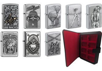 Présentoir cuir 8 ZIPPO GRAVE