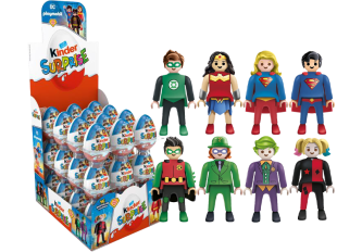 Présentoir 36 oeufs KINDER DC comics PLAYMOBIL + ODR 8€