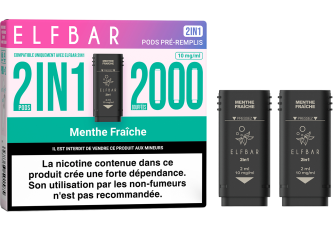 Lot 10 packs de 2 pods 2en1 Menthe fraiche 10mg