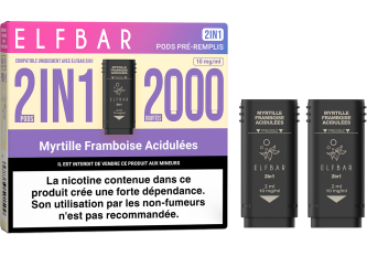 Lot 10 packs de 2 pods 2en1 Myrtille framboise acidulées 10mg