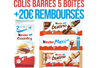 Colis 5 boites barres KINDER + 20€ remboursés